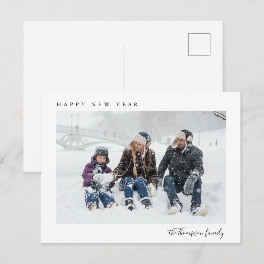 Eenvoudige, minimale, Happy Nieuwjaarsfoto Briefkaart (Voorkant / Achterkant)