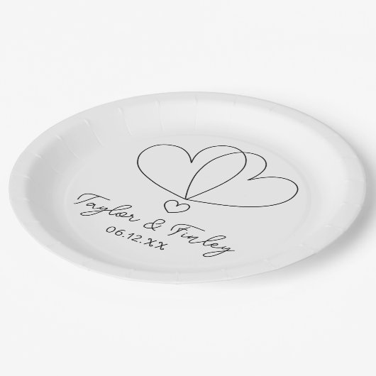 Eenvoudige minimale hart moderne aangepaste namen  papieren bordje (Gekanteld)