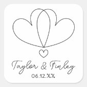 Eenvoudige minimale hart moderne aangepaste namen vierkante sticker (Voorkant)