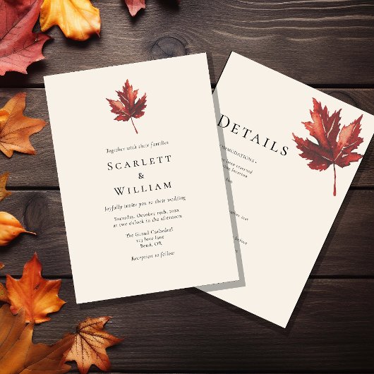 Eenvoudige minimale Herfst Leaf Cream bruiloft det Kaart
