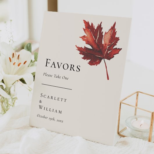 Eenvoudige minimale Herfst Leaf Cream bruiloft gun Reclamebord Met Voetstuk