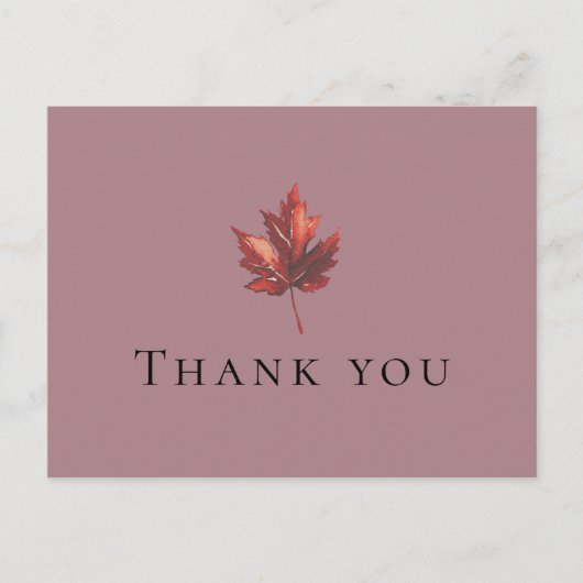 Eenvoudige minimale Herfst Leaf mauve bruiloft dan Briefkaart (Voorkant)