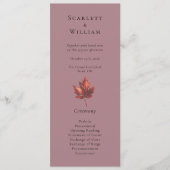 Eenvoudige minimale Herfst Leaf Mauve bruiloft Programmakaart (Voorkant)