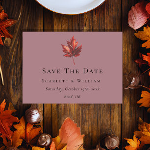 Eenvoudige minimale Herfst Leaf Mauve bruiloft Save The Date