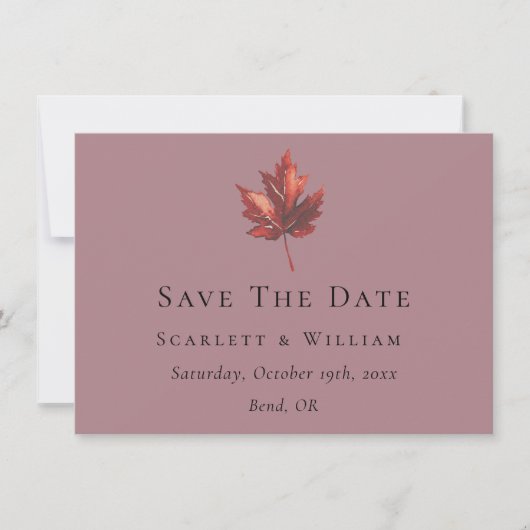 Eenvoudige minimale Herfst Leaf Mauve bruiloft Save The Date (Voorkant)