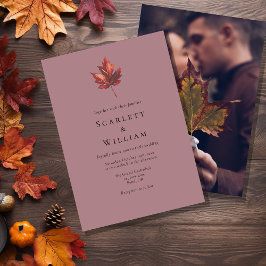 Eenvoudige minimale Herfst Leaf Mauve foto bruilof Kaart