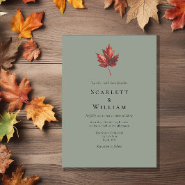 Eenvoudige minimale Herfst Leaf Sage Groene bruilo Kaart