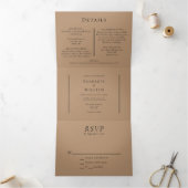 Eenvoudige minimale Herfst Leaf Terracotta bruilof Drieluik Uitnodiging (Binnen)