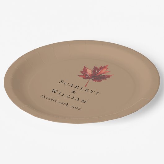 Eenvoudige minimale Herfst Leaf Terracotta bruilof Papieren Bordje (Gekanteld)