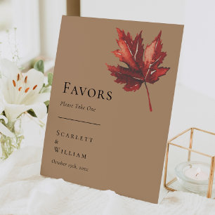 Eenvoudige minimale Herfst Leaf Terracotta bruilof Reclamebord Met Voetstuk