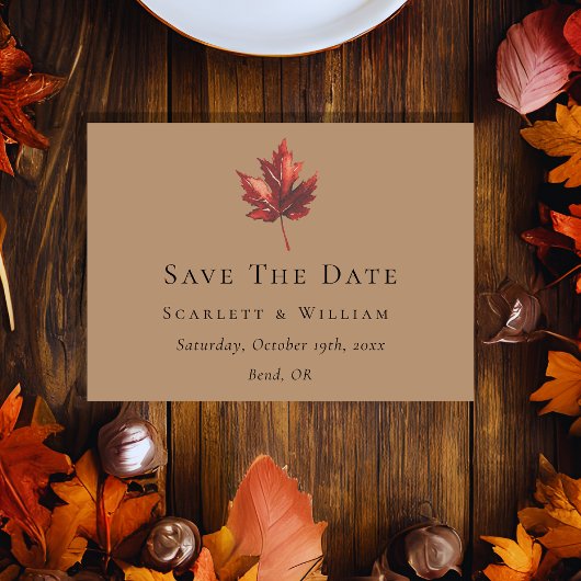 Eenvoudige minimale Herfst Leaf Terracotta bruilof Save The Date