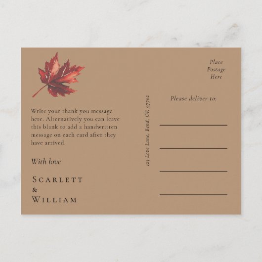 Eenvoudige minimale Herfst Terracotta bruiloft dan Briefkaart (Achterkant)