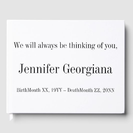 Eenvoudige, minimale herinneringen-gids gastenboek (Voorkant)