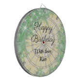 eenvoudige, minimale kalligrafie, blije verjaardag dartbord (Voorkant Links)