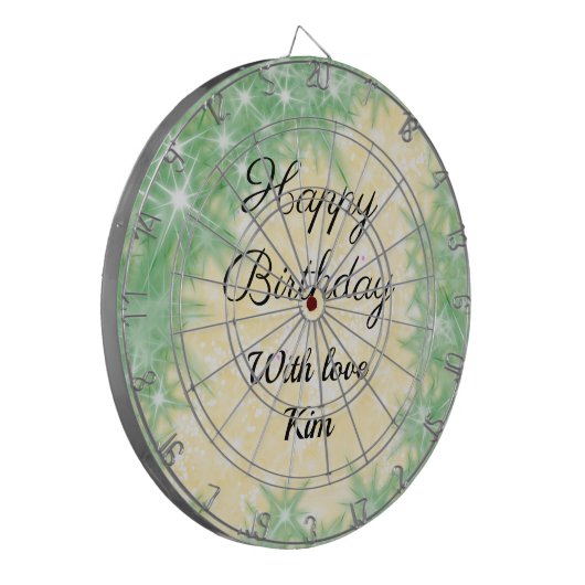 eenvoudige, minimale kalligrafie, blije verjaardag dartbord (Voorkant Links)