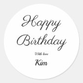 eenvoudige, minimale kalligrafie, blije verjaardag ronde sticker (Voorkant)