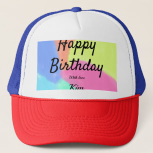 eenvoudige minimale kalligrafie gefeliciteerd met trucker pet