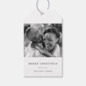 Eenvoudige, minimale kerstfoto zwart-wit cadeaulabel (Voorkant)