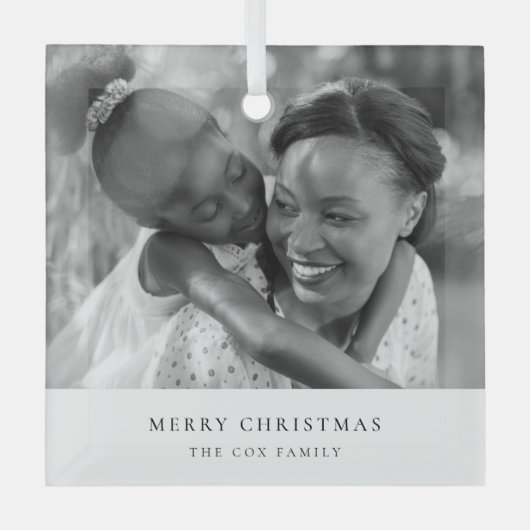 Eenvoudige, minimale kerstfoto zwart-wit glas ornament (Voorkant)