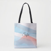 Eenvoudige minimale koraalblauwe golf met naam tote bag (Voorkant)