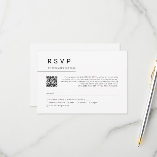 Eenvoudige Minimale Manuscript Typography Wedding  RSVP Kaartje (Voorkant / Achterkant in situ)