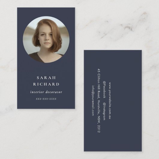 Eenvoudige minimale marine blauw professionele aan visitekaartje (Voorkant / Achterkant)