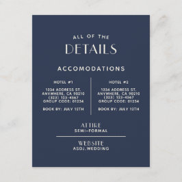 Eenvoudige minimale 'marine' Ecru Wedding Details Informatiekaartje