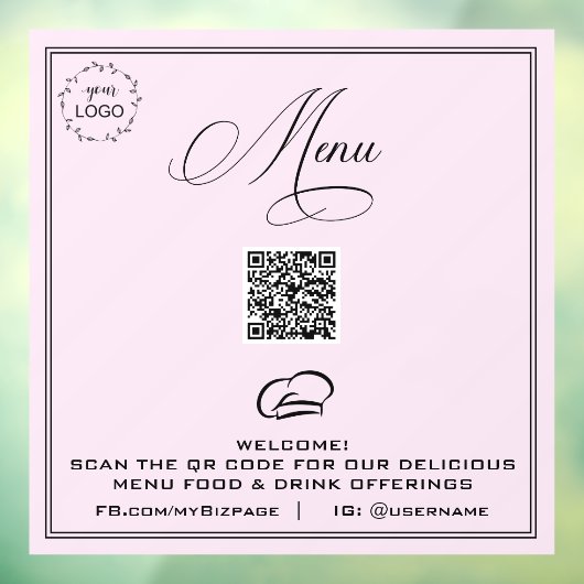 *~* Eenvoudige minimale MENU QR Pastel Windows Cli Raamsticker (Vel 3)