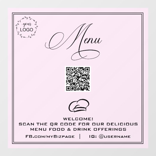 *~* Eenvoudige minimale MENU QR Pastel Windows Cli Raamsticker (Vel)