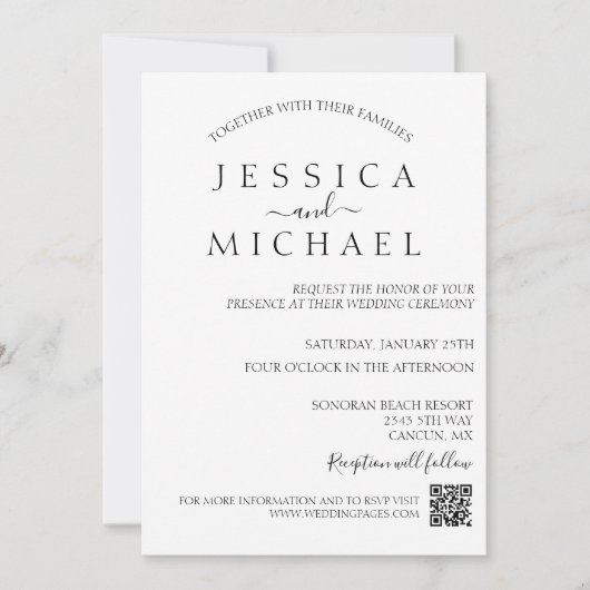 Eenvoudige minimale minimale QR-code voor bruiloft Kaart (Voorkant)