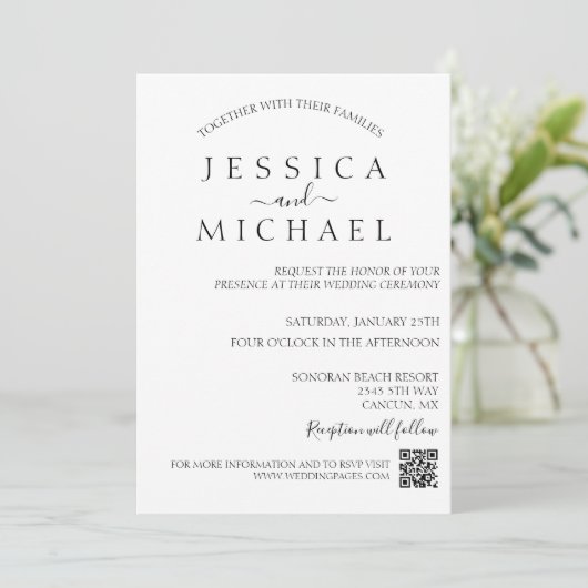 Eenvoudige minimale minimale QR-code voor bruiloft Kaart (Staand voorkant)