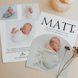 Eenvoudige minimale moderne boog Baby foto geboort Aankondiging