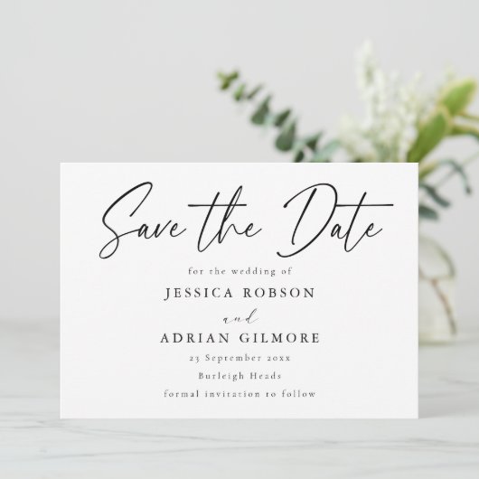 Eenvoudige minimale moderne bruiloft save the date (Staand voorkant)