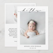 Eenvoudige minimale moderne foto Elegante geboorte Aankondiging (Voorkant / Achterkant)