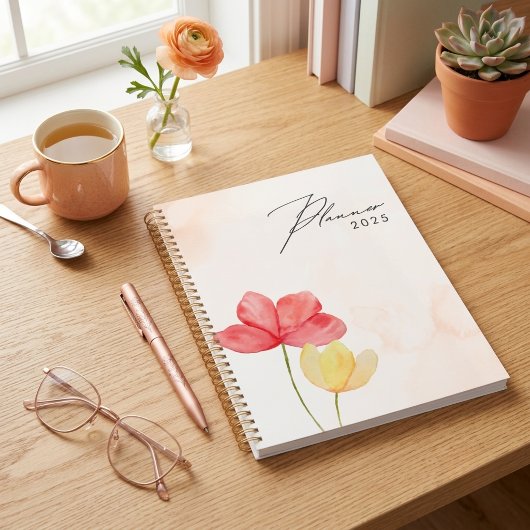 Eenvoudige minimale moderne perzik bloemige planne planner