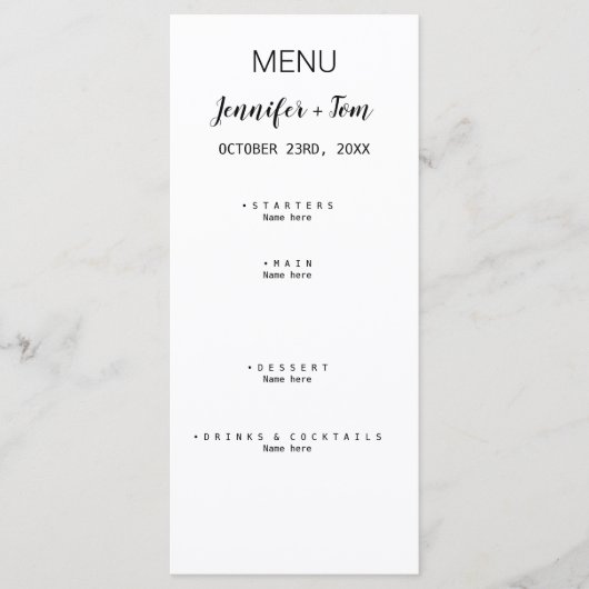 eenvoudige, minimale, moderne trouwmenukaart menu (Voorkant)