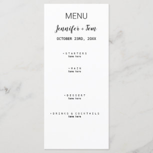 eenvoudige, minimale, moderne trouwmenukaart menu