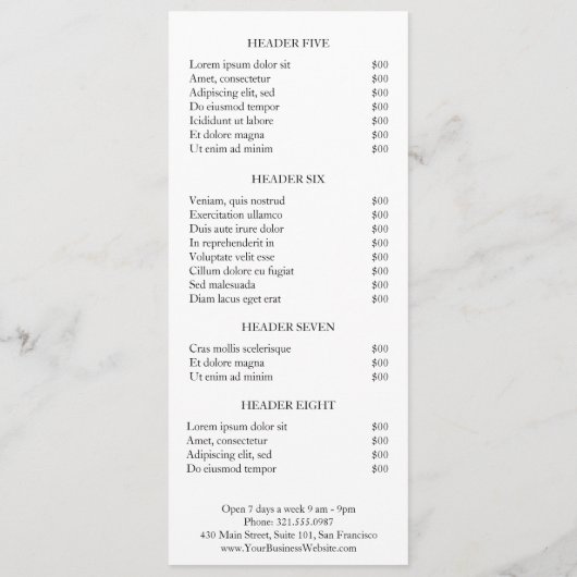 Eenvoudige minimale moderne zakelijke prijslijst (Achterkant)