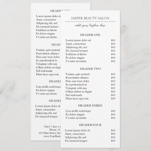 Eenvoudige minimale moderne zakelijke prijslijst (Voorkant / Achterkant)