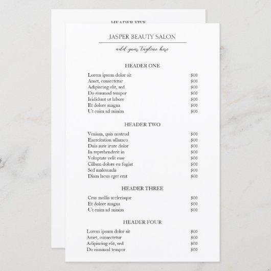 Eenvoudige minimale moderne zakelijke prijslijst (Voorkant / Achterkant)