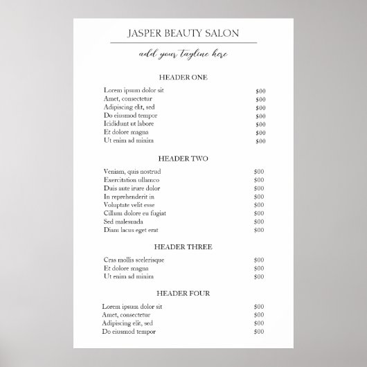 Eenvoudige minimale moderne zakelijke prijslijst poster (Voorkant)