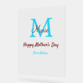 Eenvoudige Minimale moederdag Blauw Monogram Roze  Acryl Bord (Hoek)