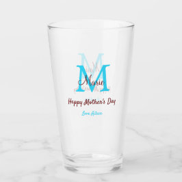 Eenvoudige Minimale moederdag Blauw Monogram Roze  Glas