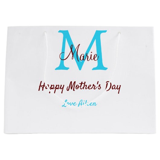 Eenvoudige Minimale moederdag Blauw Monogram Roze  Groot Cadeauzakje (Voorkant)
