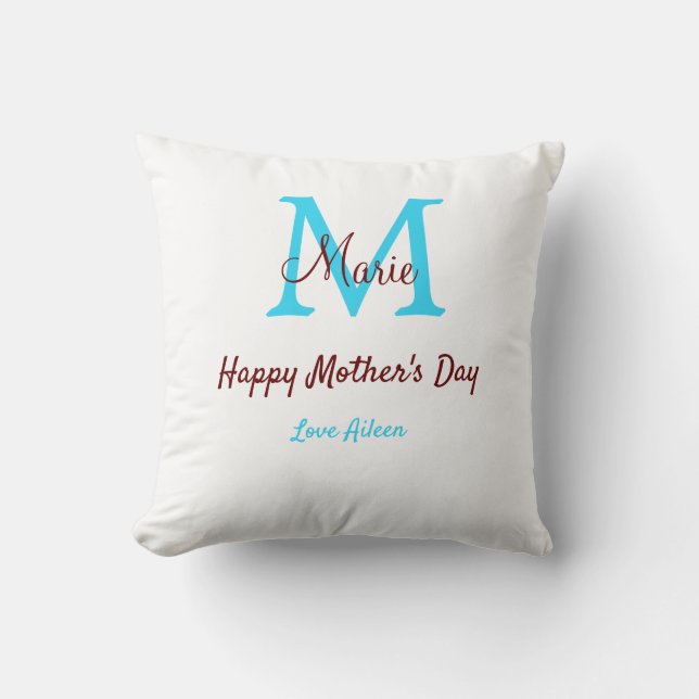 Eenvoudige Minimale moederdag Blauw Monogram Roze  Kussen (Voorkant)