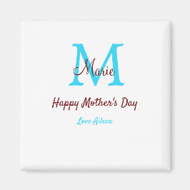 Eenvoudige Minimale moederdag Blauw Monogram Roze  Magneet