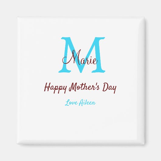 Eenvoudige Minimale moederdag Blauw Monogram Roze  Magneet (Voorkant)