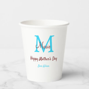 Eenvoudige Minimale moederdag Blauw Monogram Roze Papieren Bekers