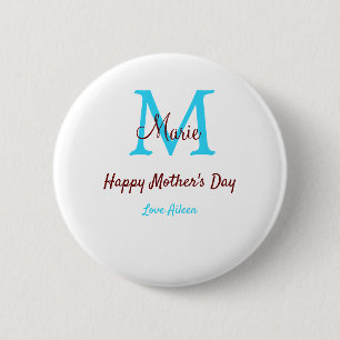 Eenvoudige Minimale moederdag Blauw Monogram Roze Ronde Button 5,7 Cm