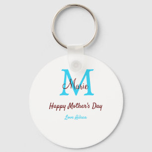Eenvoudige Minimale moederdag Blauw Monogram Roze  Sleutelhanger